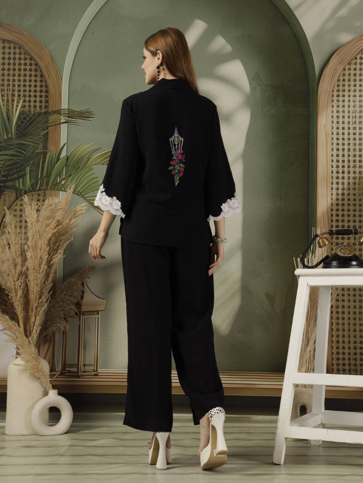 Black Hand Embroidered Coord Set