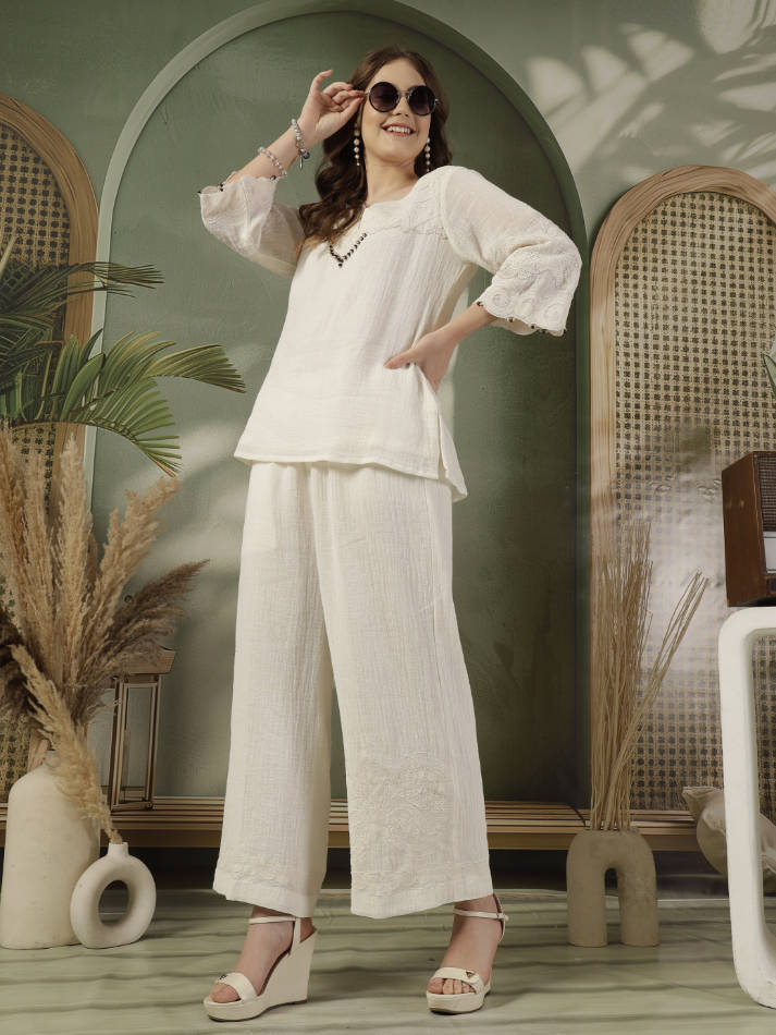 Ivory Hand Embroidered Coord Set
