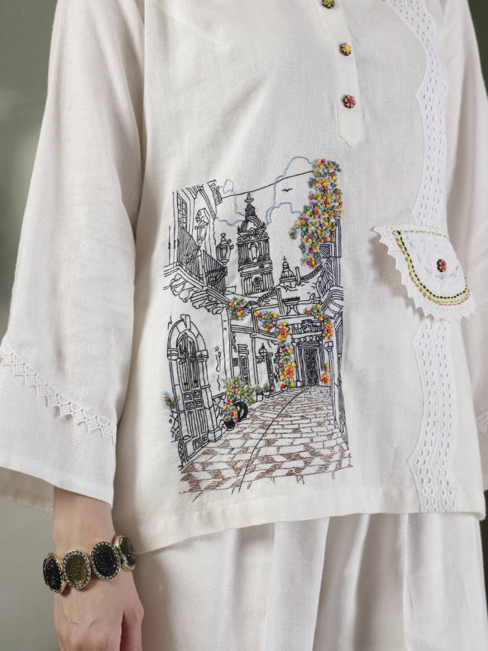 Ivory Hand Embroidered Coord Set