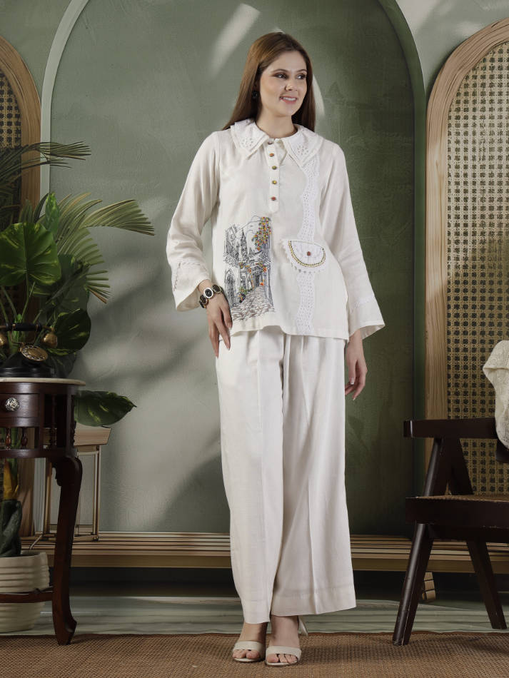 Ivory Hand Embroidered Coord Set