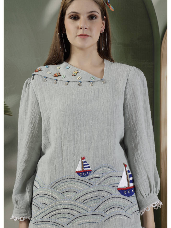 Soft Grey Hand Embroidered Coord Set