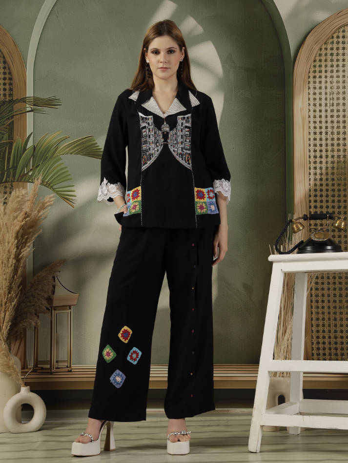 Black Hand Embroidered Coord Set