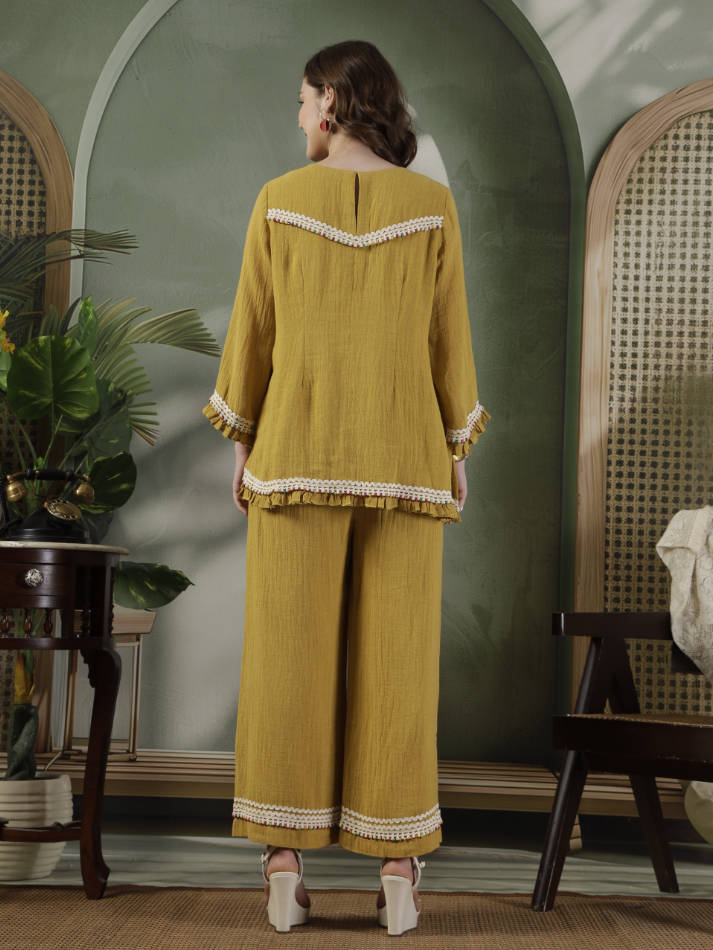 Mustard Hand Embroidered Coord Set