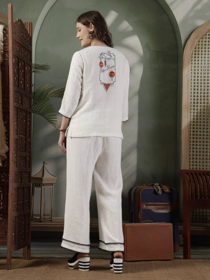 Ivory Hand Embroidered Coord Set