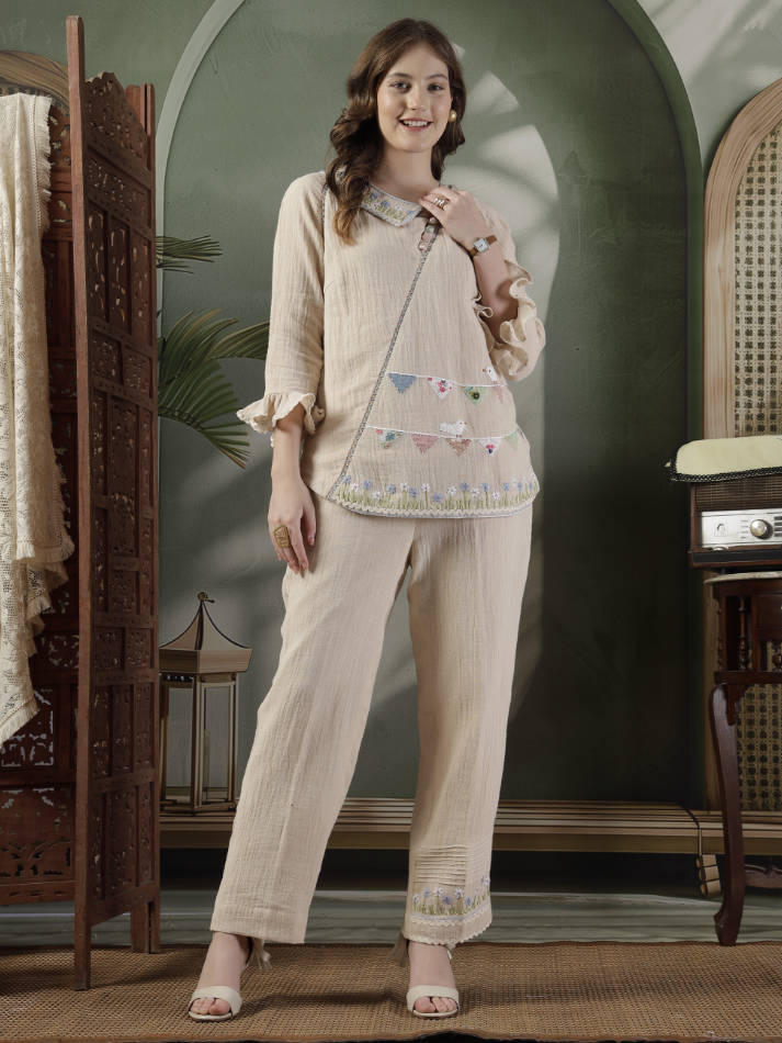 Ivory Hand Embroidered Coord Set