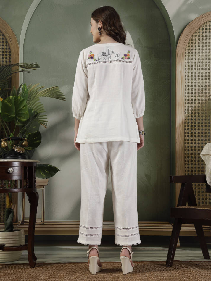 Ivory Hand Embroidered Coord Set