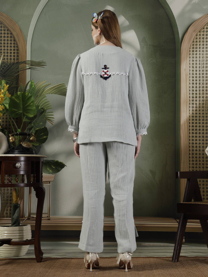 Soft Grey Hand Embroidered Coord Set