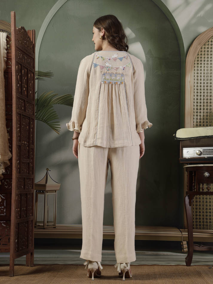 Ivory Hand Embroidered Coord Set
