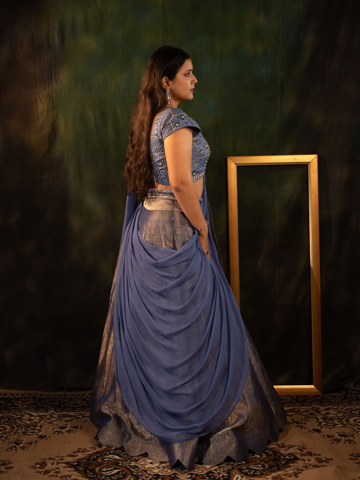 Deep Blue Embroidered Lehenga Set