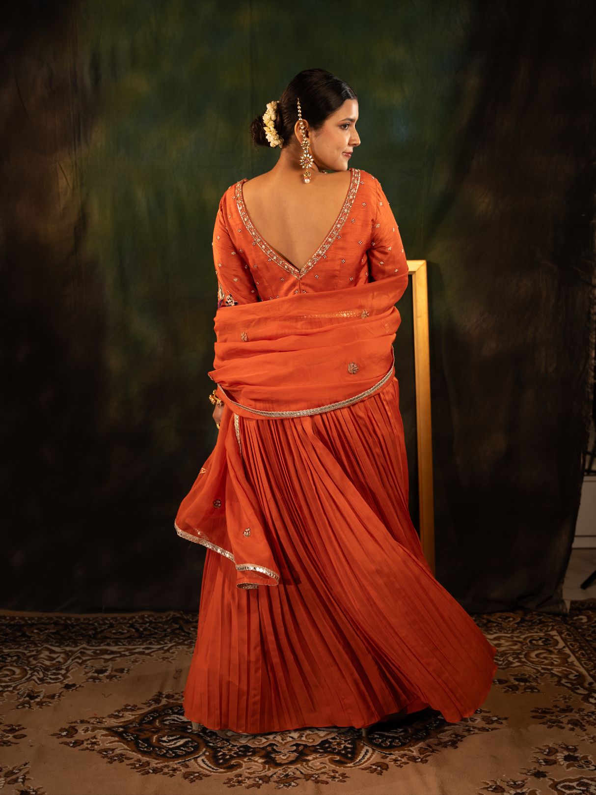 Rust Anarkali with Dupatta Set