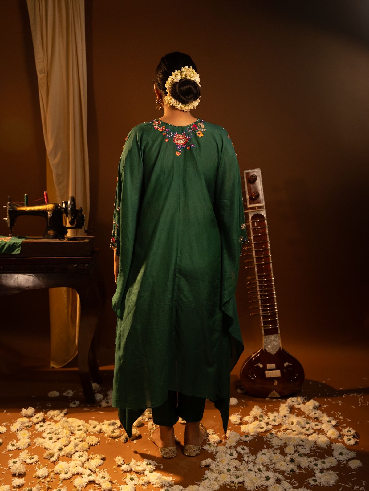Green Embroidered Kaftan Set