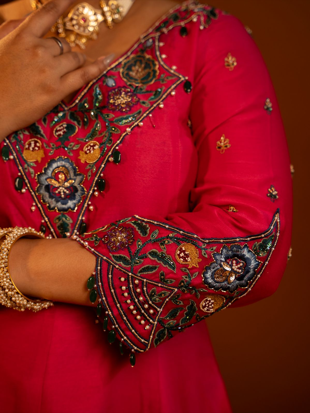 Fuchsia Pink Embroidered Peplum with Pant Set