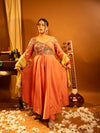 Orange Embroidered Anarkali Set