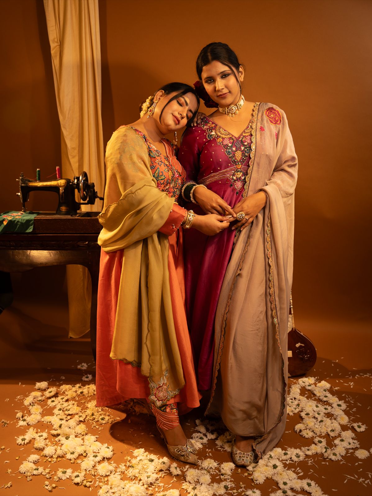 Orange Embroidered Anarkali Set