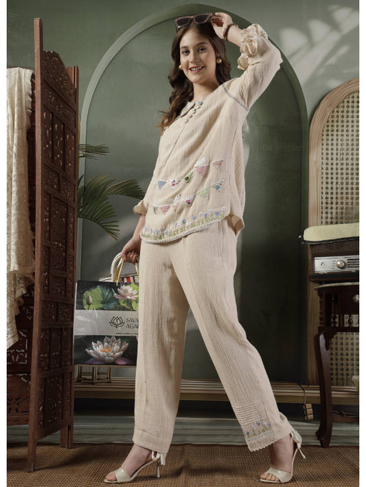Ivory Hand Embroidered Coord Set