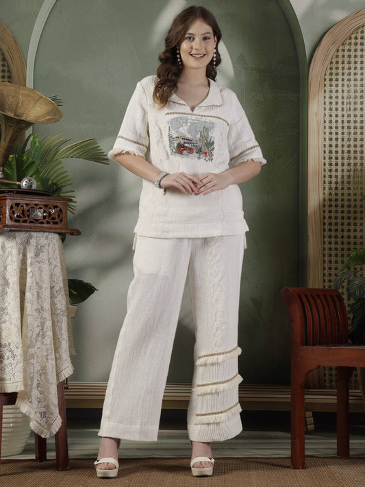 Ivory Hand Embroidered Coord Set