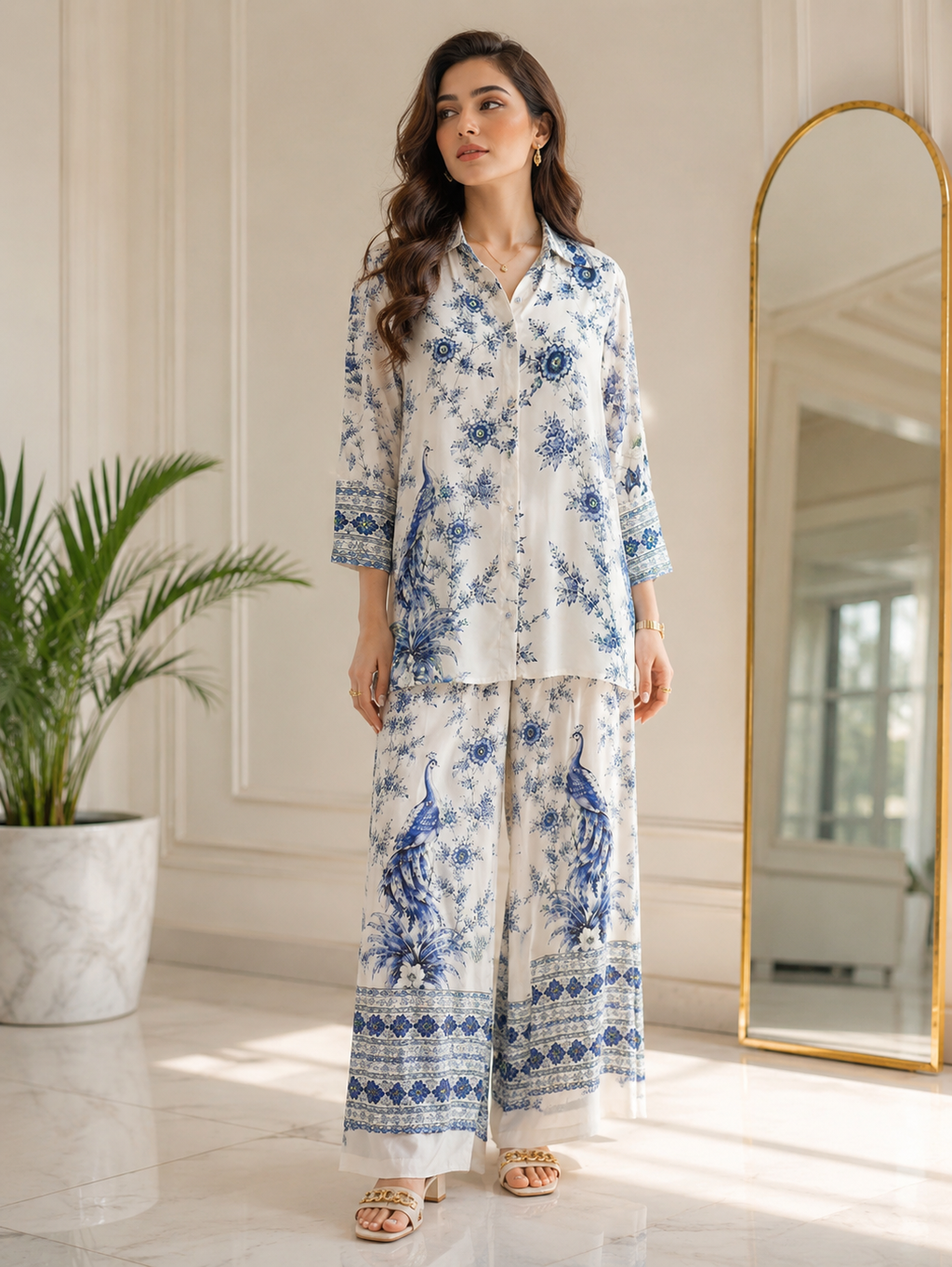 Ivory Blue Peacock Co-ord set