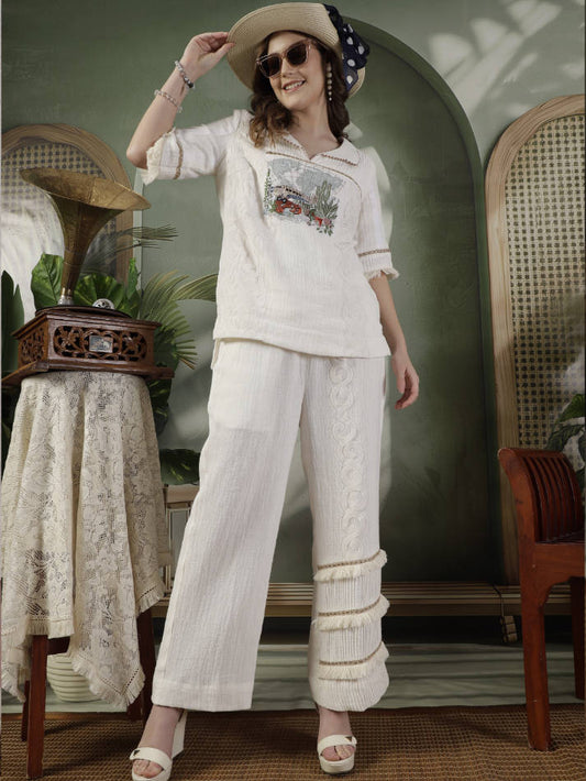 Ivory Hand Embroidered Coord Set