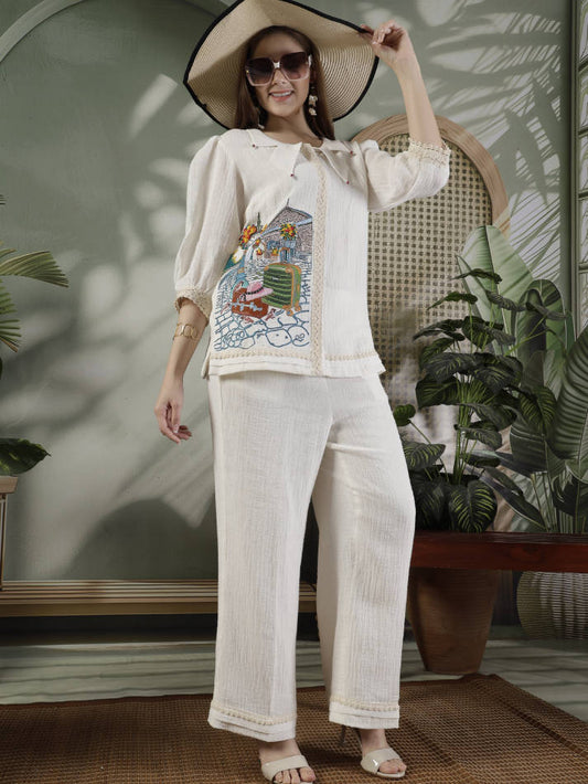Ivory Hand Embroidered Coord Set