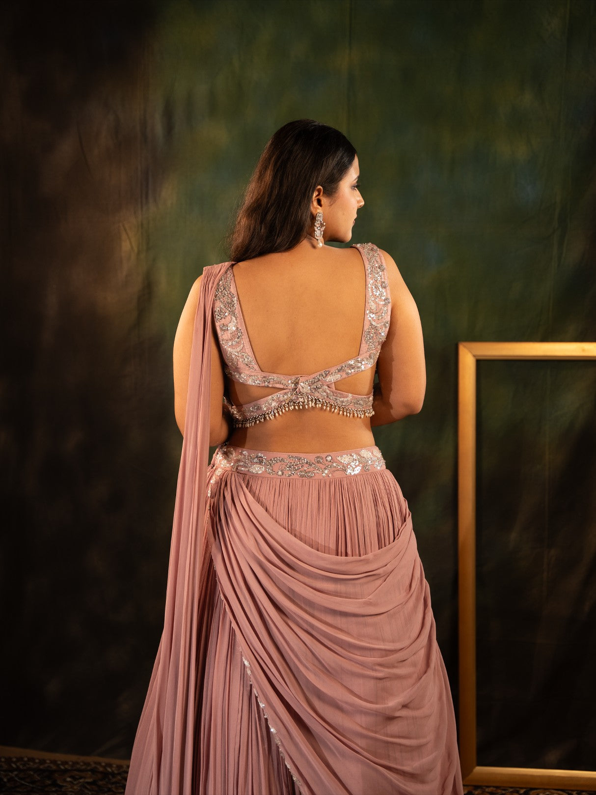 Royal pink drape saree