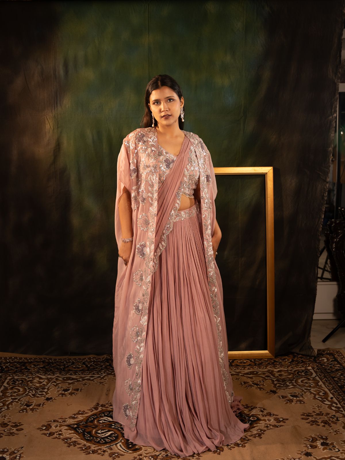 Royal pink drape saree