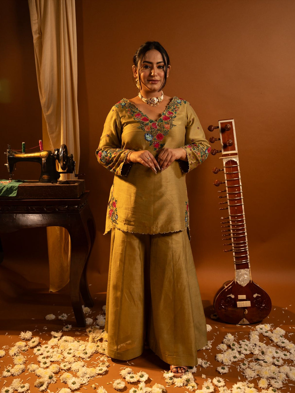 Olive green kurta set