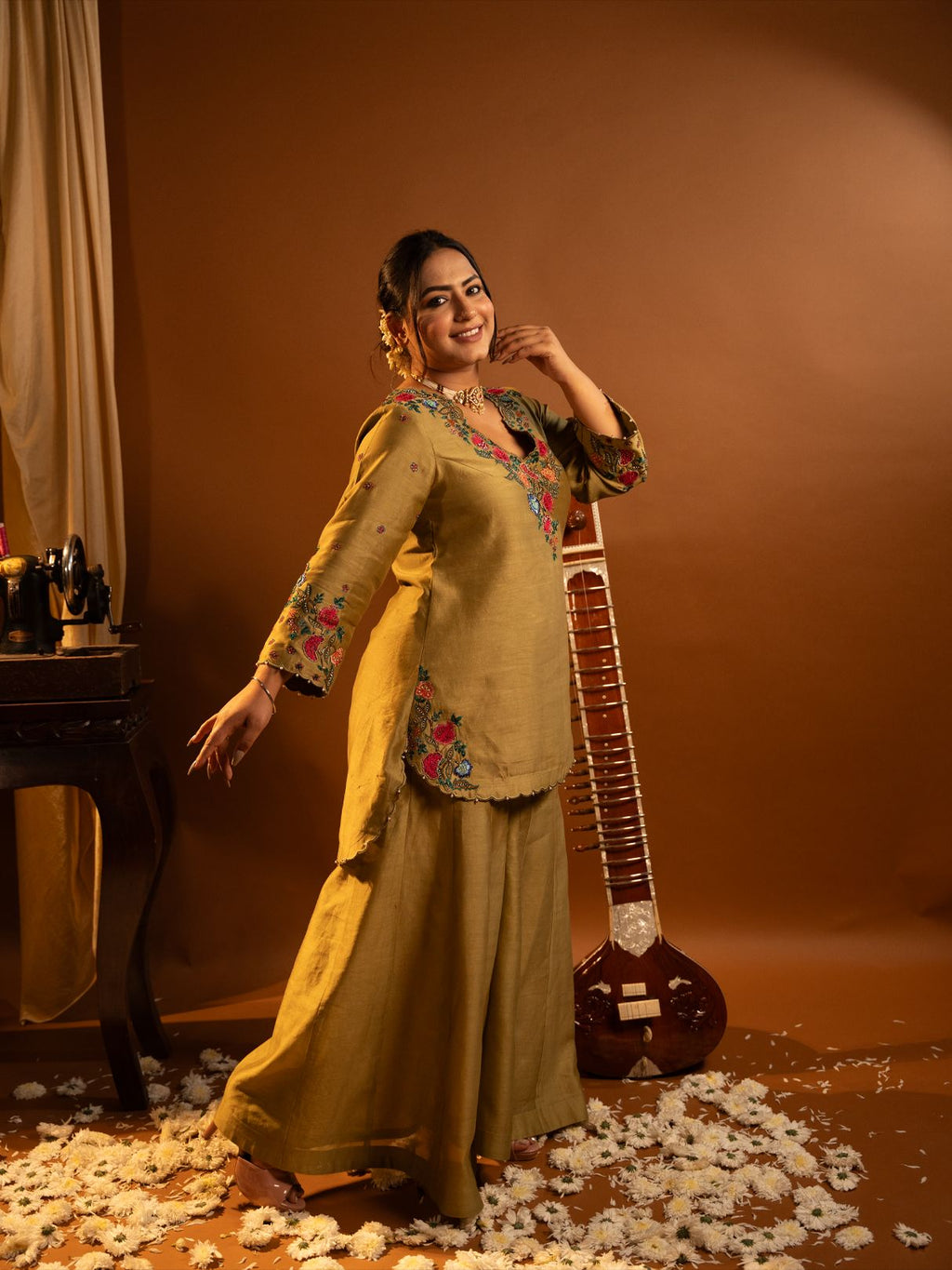 Olive green kurta set