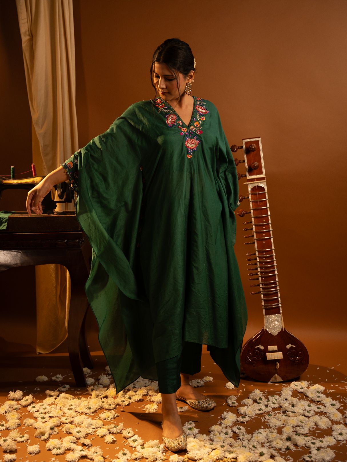 Emerald green kaftan set