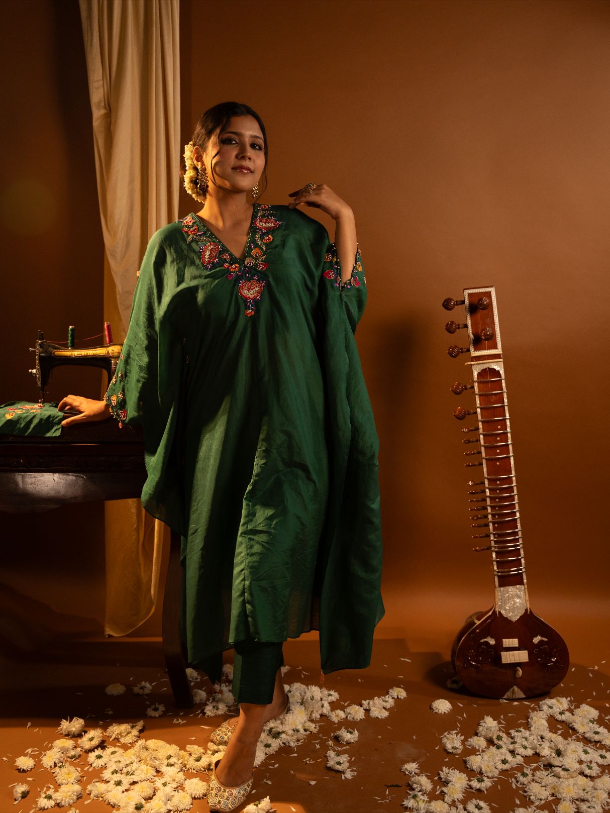 Emerald green kaftan set