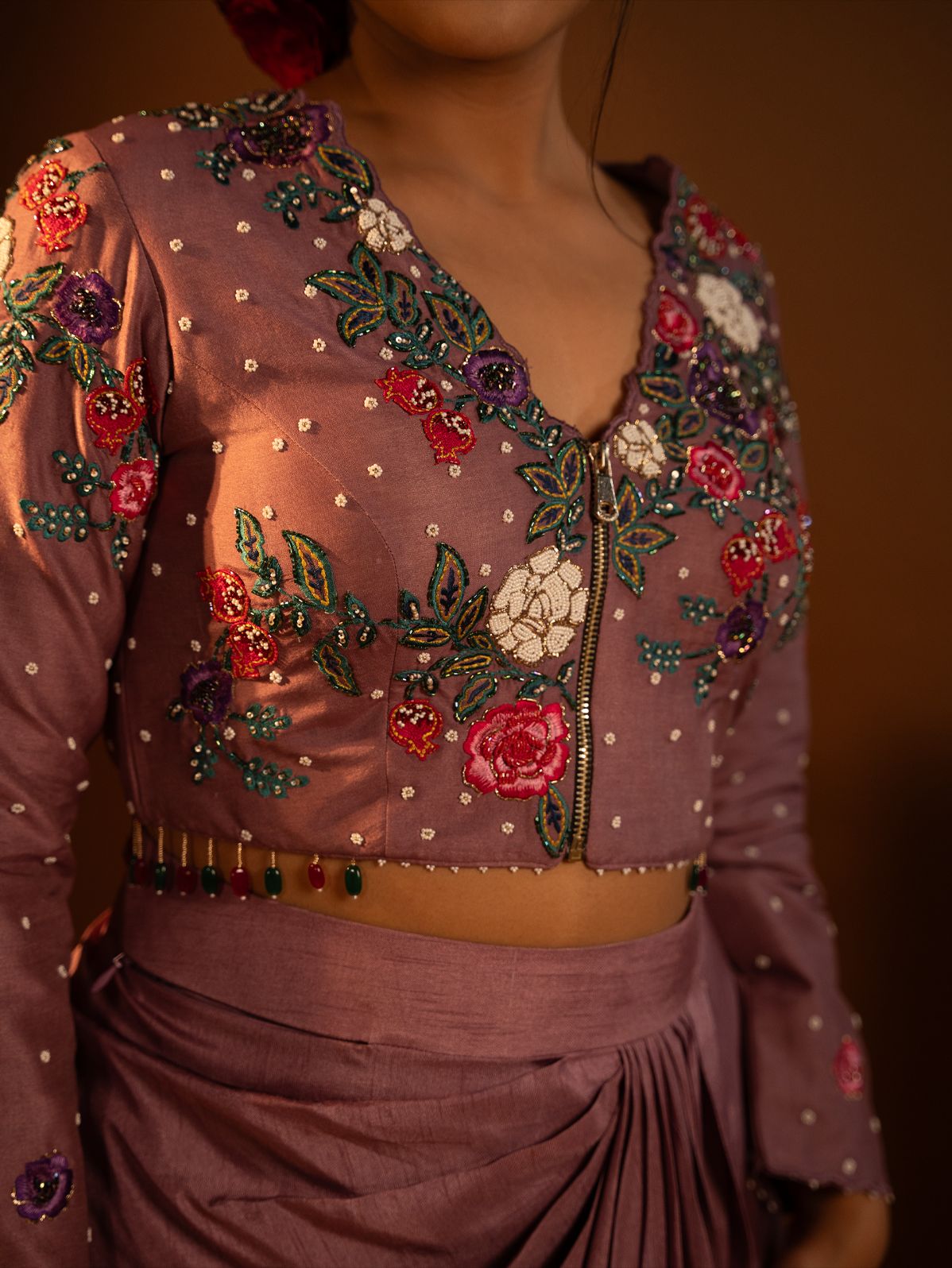 Dusty pink draped dhoti set