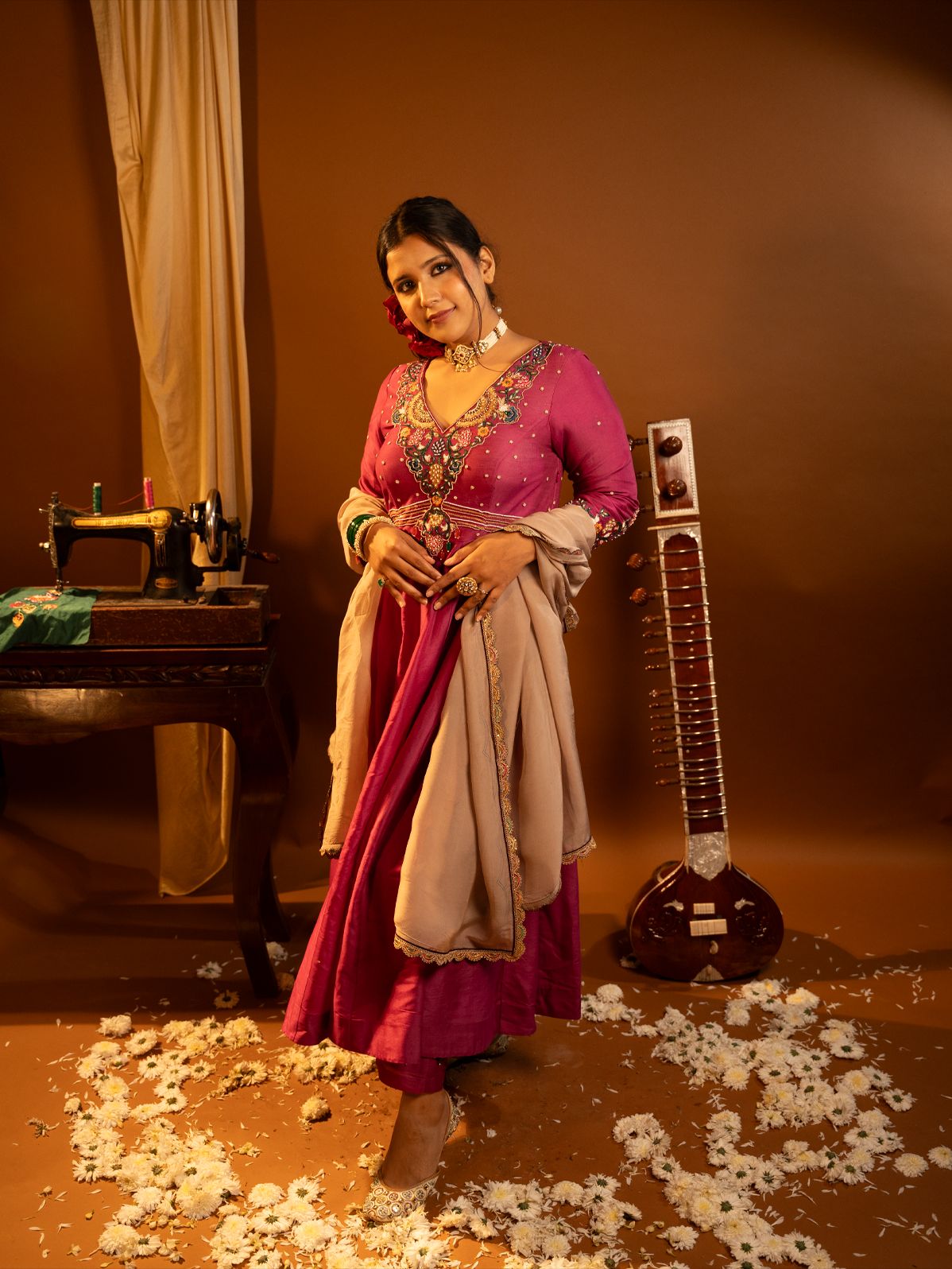 Wine pink anarkali set