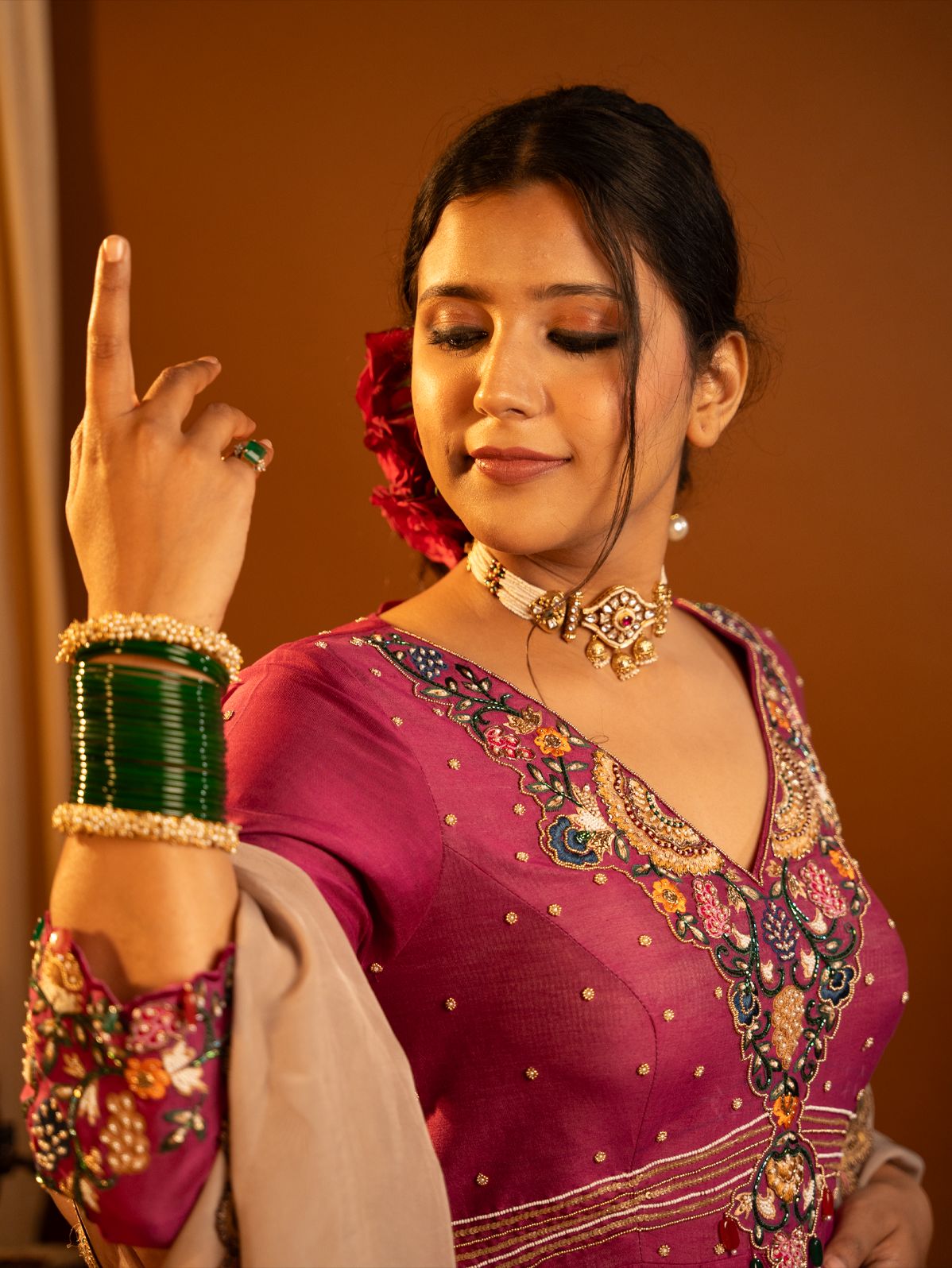 Wine pink anarkali set
