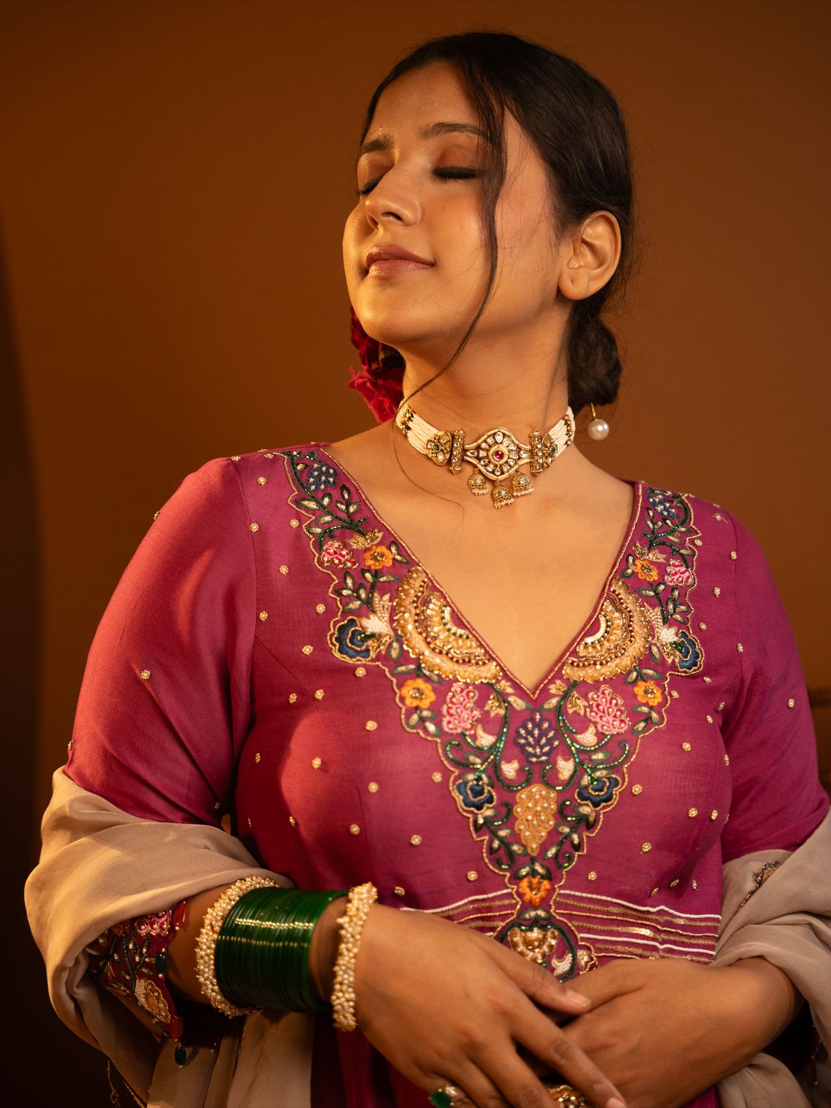 Wine pink anarkali set
