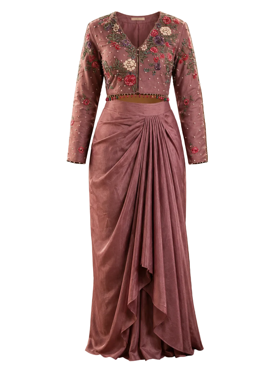 Dusty pink draped dhoti set